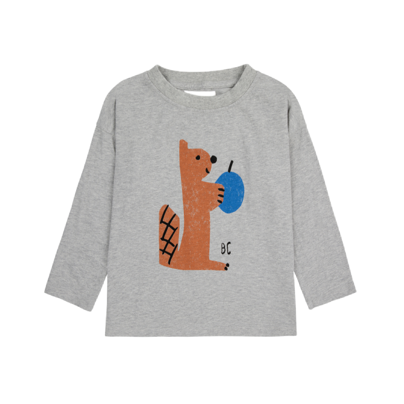 bobo choses hungry squirrel long sleeve light heather grey