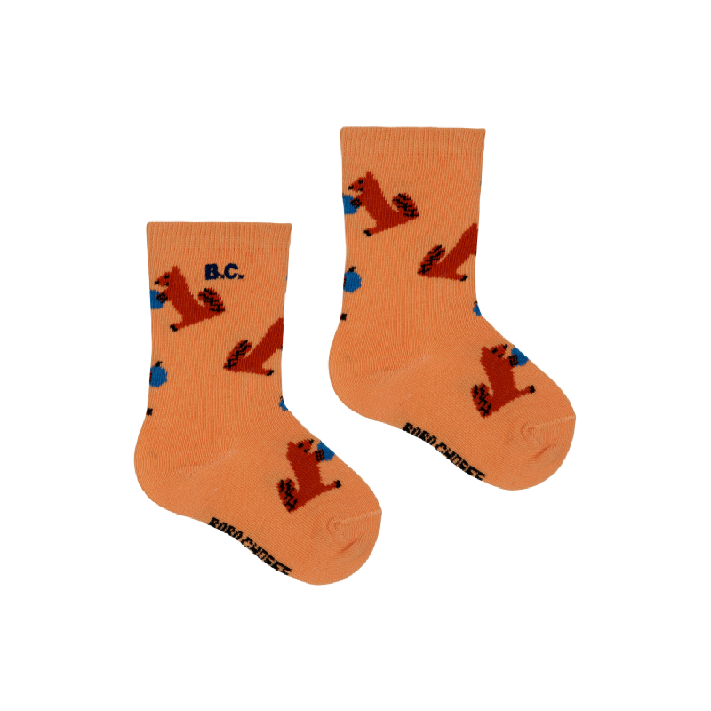 bobo choses hungry squirrel all over baby long socks light brown