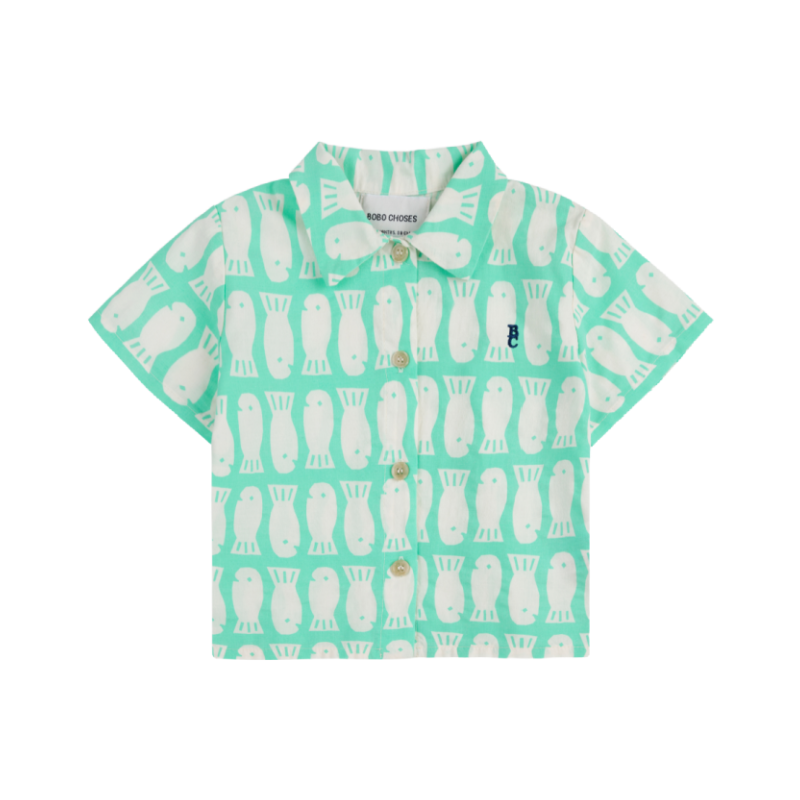 bobo choses lucky fish all over woven baby shirt light green