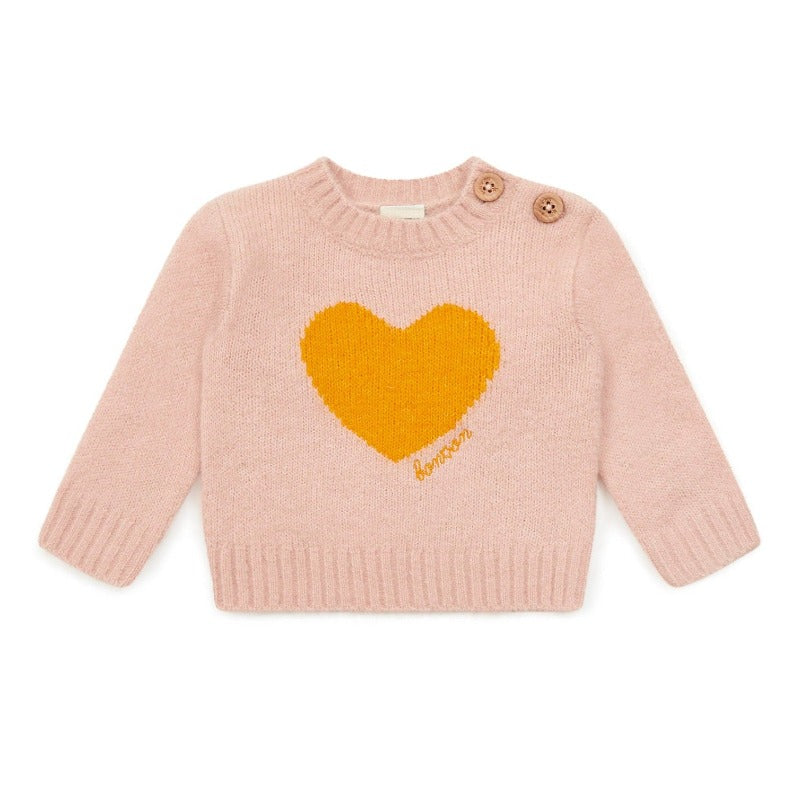 bonton misty heart baby sweater anemone