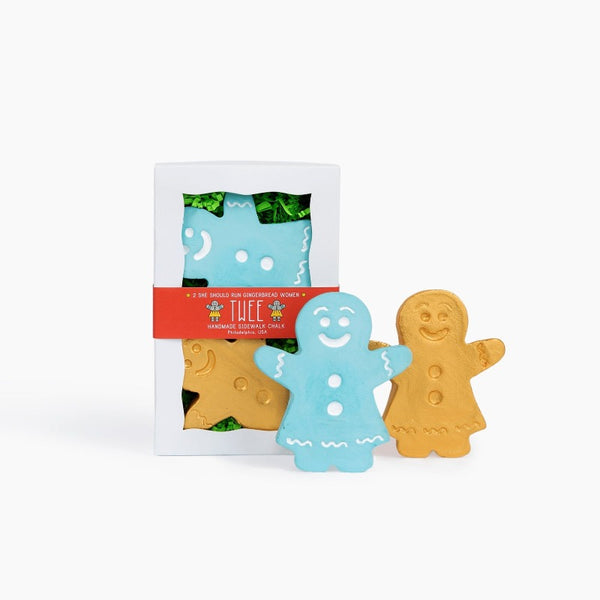 twee gingerbread women sidewalk chalk turquoise/gold