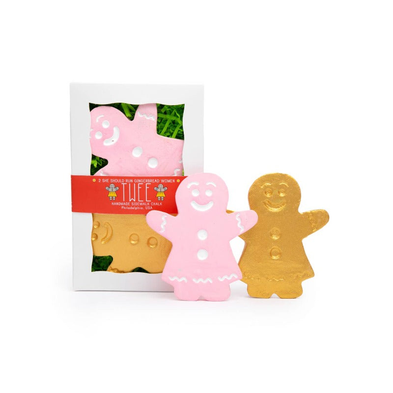 twee gingerbread women sidewalk chalk pink/gold