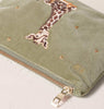 giraffe velvet mini pouch olive