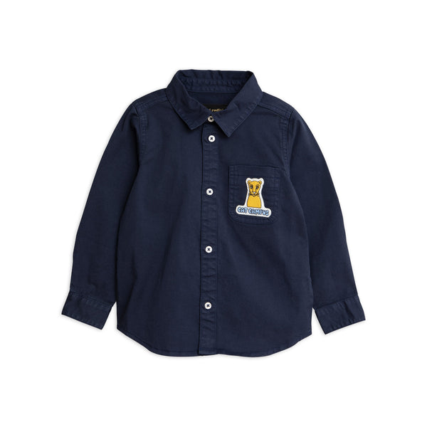 mini rodini cat campus woven shirt navy - kodomo