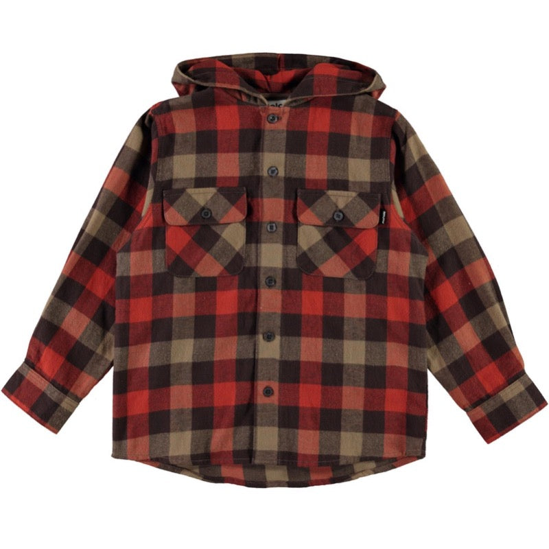 molo rizz long sleeve check shirt red brown