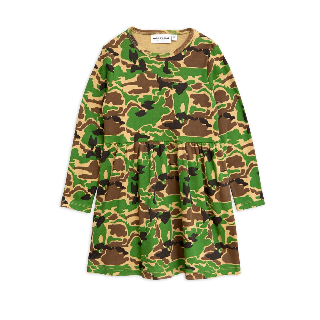 mini rodini camo long sleeve dress green - kodomo boston, fast shipping, new mini rodinii arrivals, pre spring 2020, camo print dresses