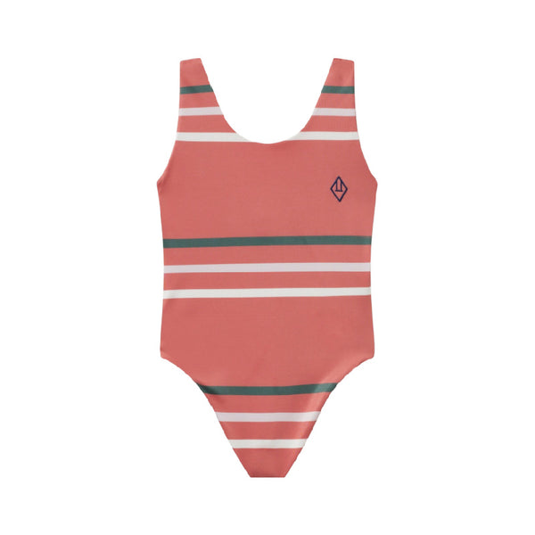 the animals observatory trout kids swimsuit red stripes front view  Edit alt text