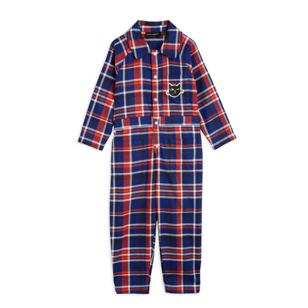 mini rodini flannel check jumpsuit navy