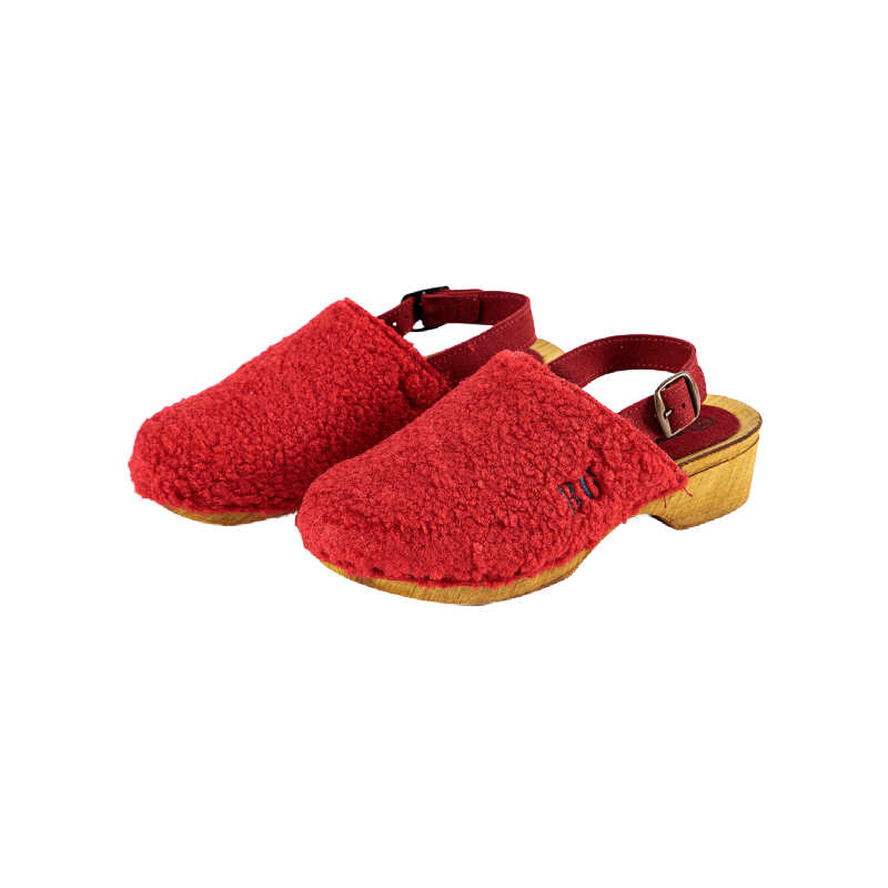 bobo choses sheepskin clogs red