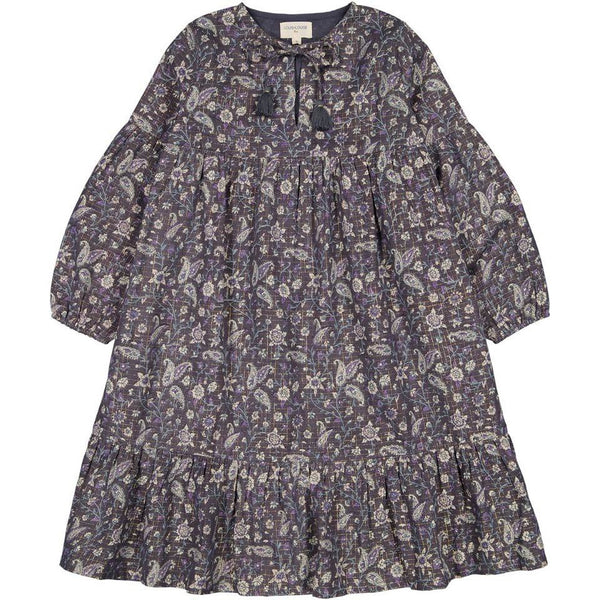 louis louise clio dress indian flower purple check lurex, girls floral dresses