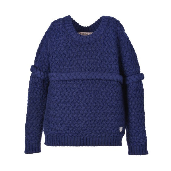 hucklebones chunky plait jumper navy - kodomo boston, girls knitwear, navy blue sweaters for kids