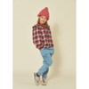 kids on the moon berry collar blouse red check