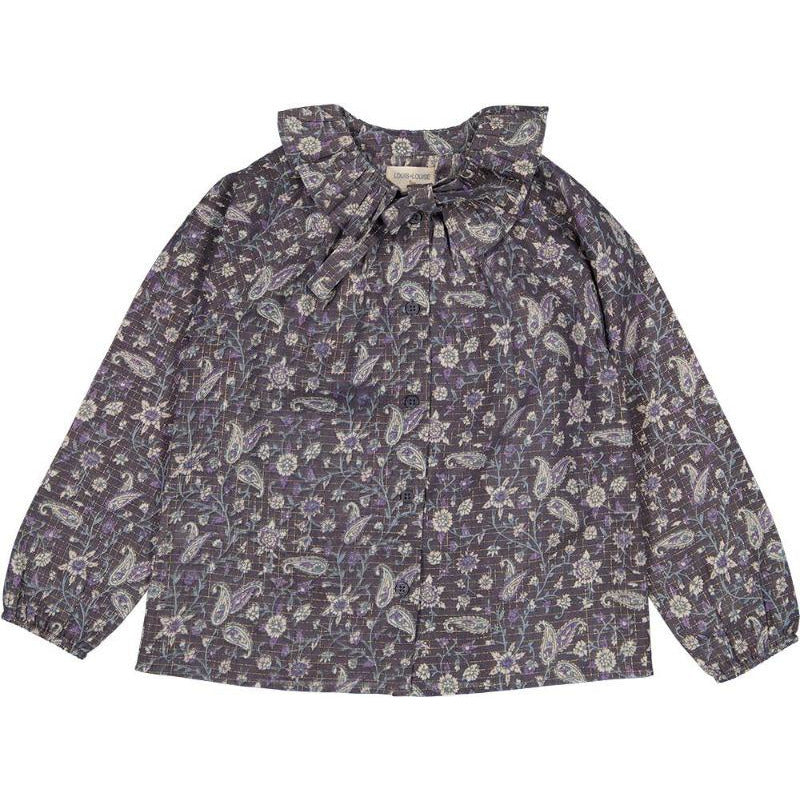 louis louise angele tunic indian flower purple check lurex, girls floral blouses