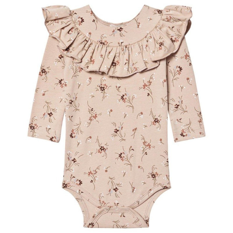 marmar copenhagen bibi baby bodysuit millefleur, babies onesies, floral print with ruffle