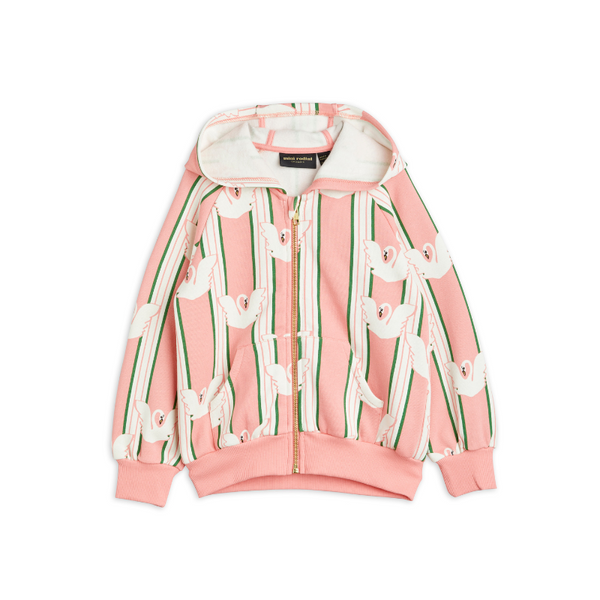 mini rodini swan aop zip hoodie pink