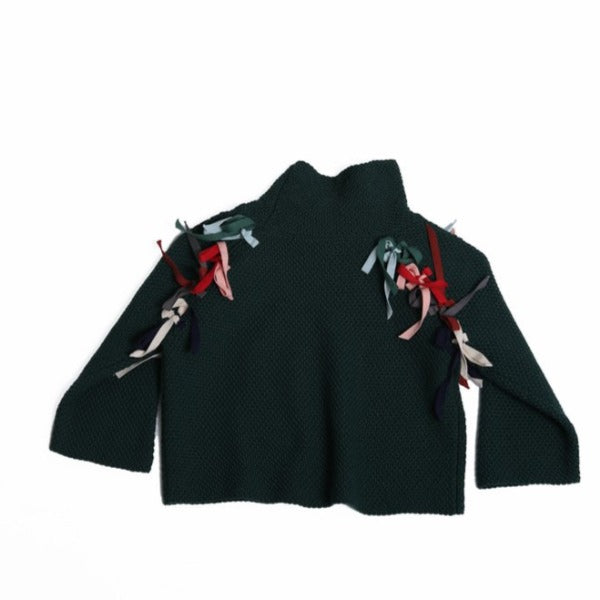 tia cibani qudsia pullover acacia, girls sweaters, green knit with ribbons