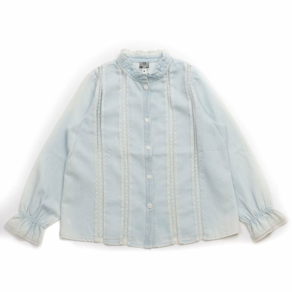 bonton ravena lace shirt chambray - kodomo, girls blouses