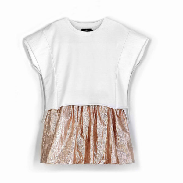 andorine two tone dress white/golden,  new spring summer girls playsuits and dress from andorine ss20 collection, kodomo boston, free shipping